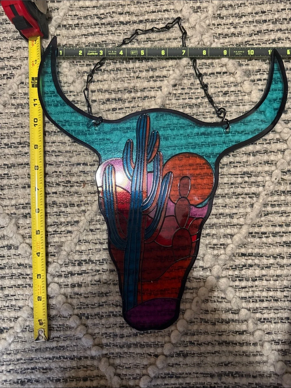 Source Unknown Turquoise & Purple Southwestern Bull Skull Wall Hanging